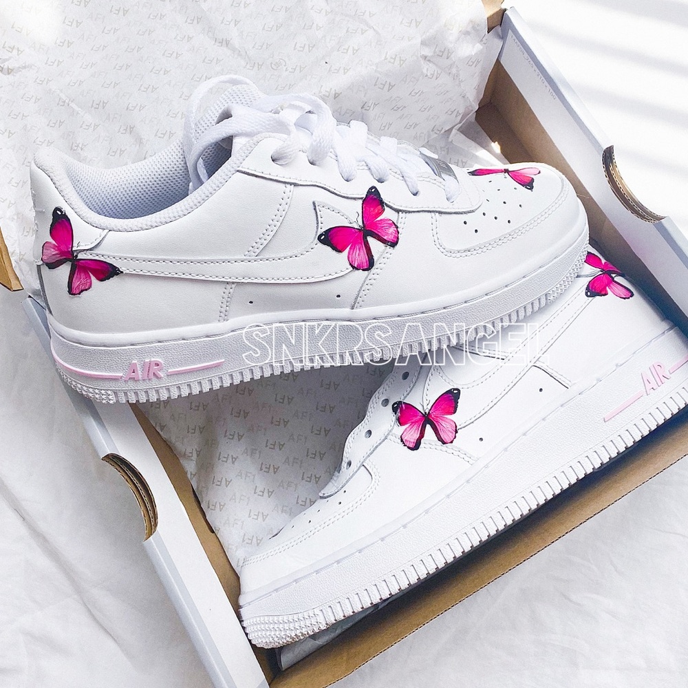 Nike custom air force 1 mid pink butterfly